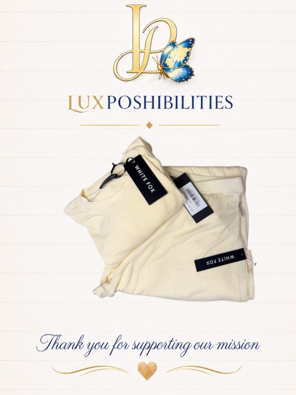 White Fox Boutique wish upon a star ribbed off-white pants Pajama Set